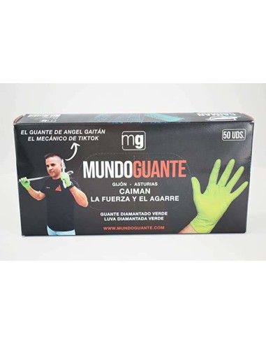 Caja de 50 guantes verdes de nitrilo caiman - El guante de Angel Gaitán, el mecanico de tiktok - 170254 - Mundoguante